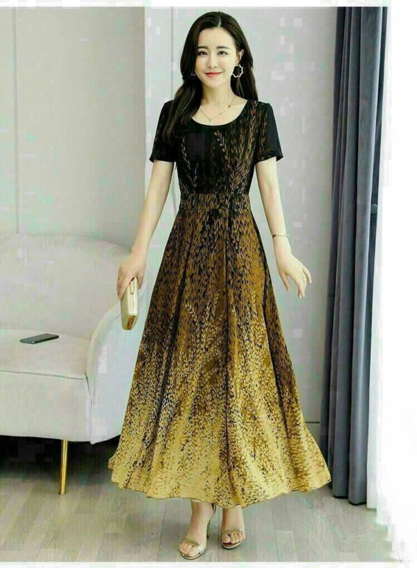 Đầm xòe hoa vàng cổ tròn - MC2-63 - Ảnh 3
