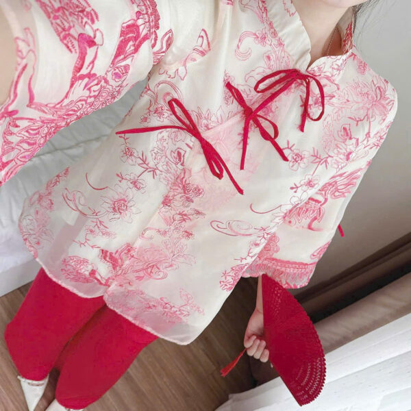 Set Ống Rộng Vải Tuyết Nhung Phối Áo Tay Loe Vải Voan Hoa - Hình ảnh 2